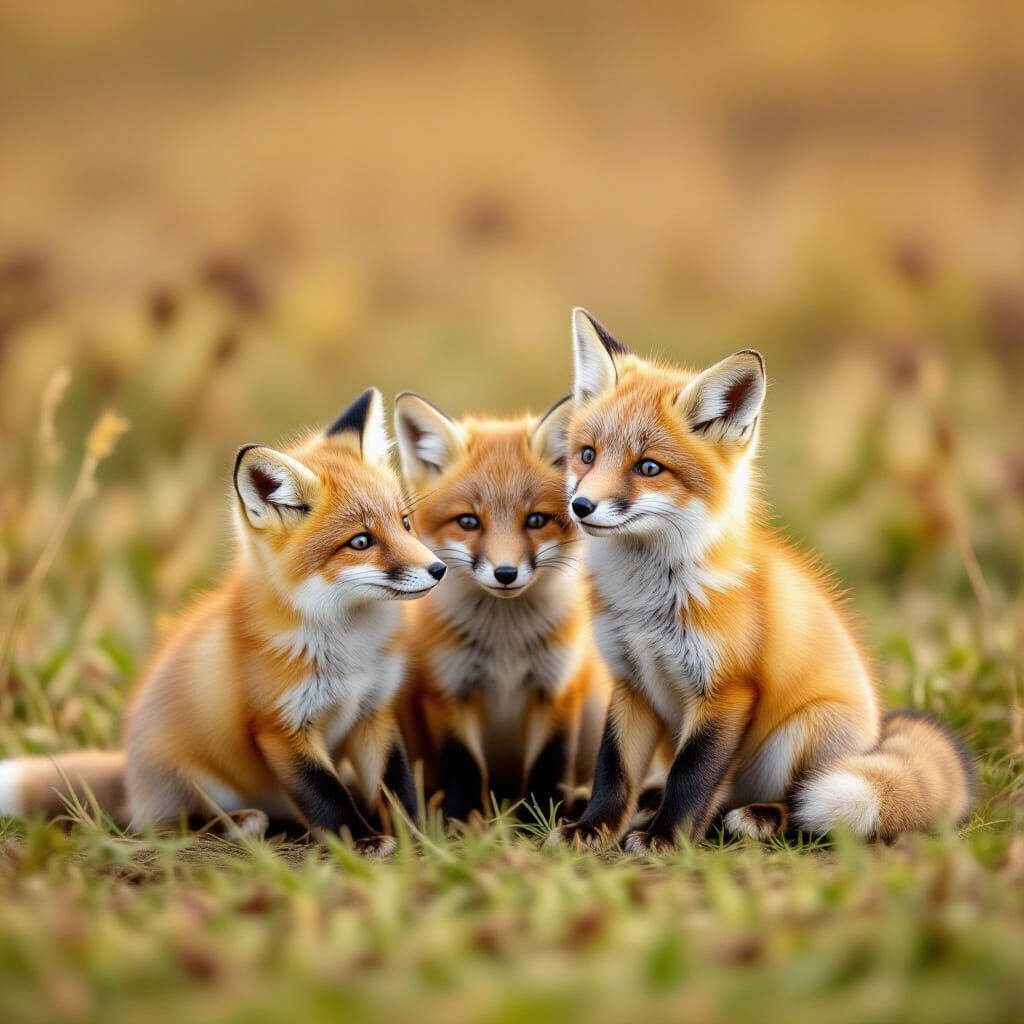 Adorable Fox Kits Play in a Sunny Field