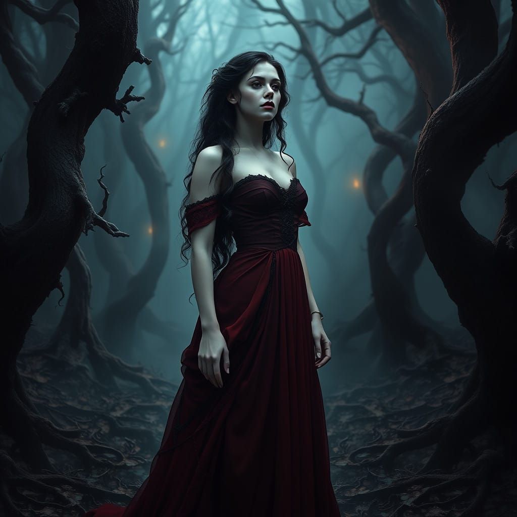 Ethereal Vampire's Captive in Gothic Forest
