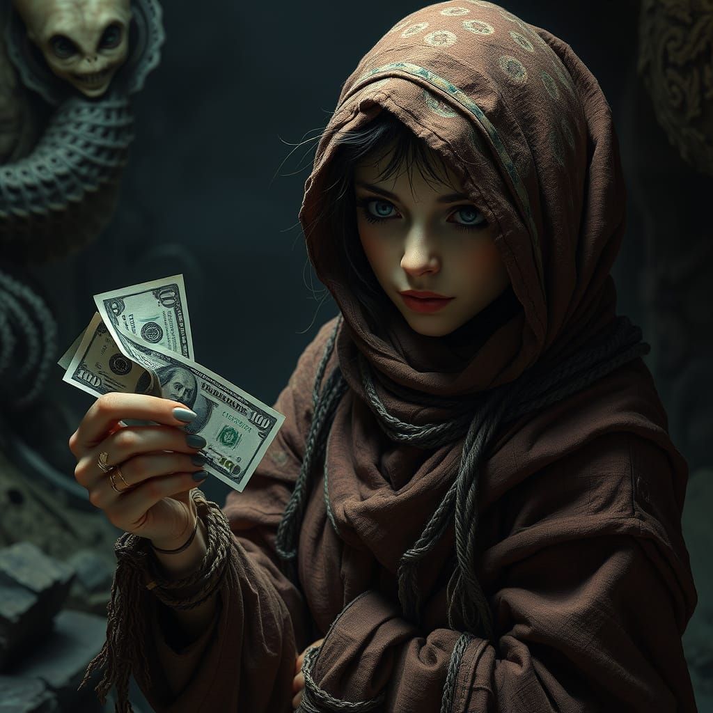 Hyperrealistic Poor Woman Pays Alien in the Dark