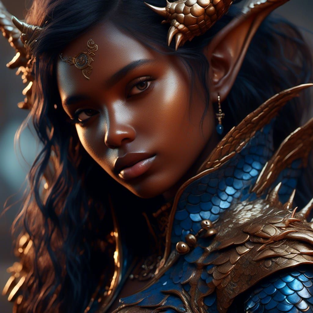 Tiefling Girl and Dragon: A Fantasy Portrait