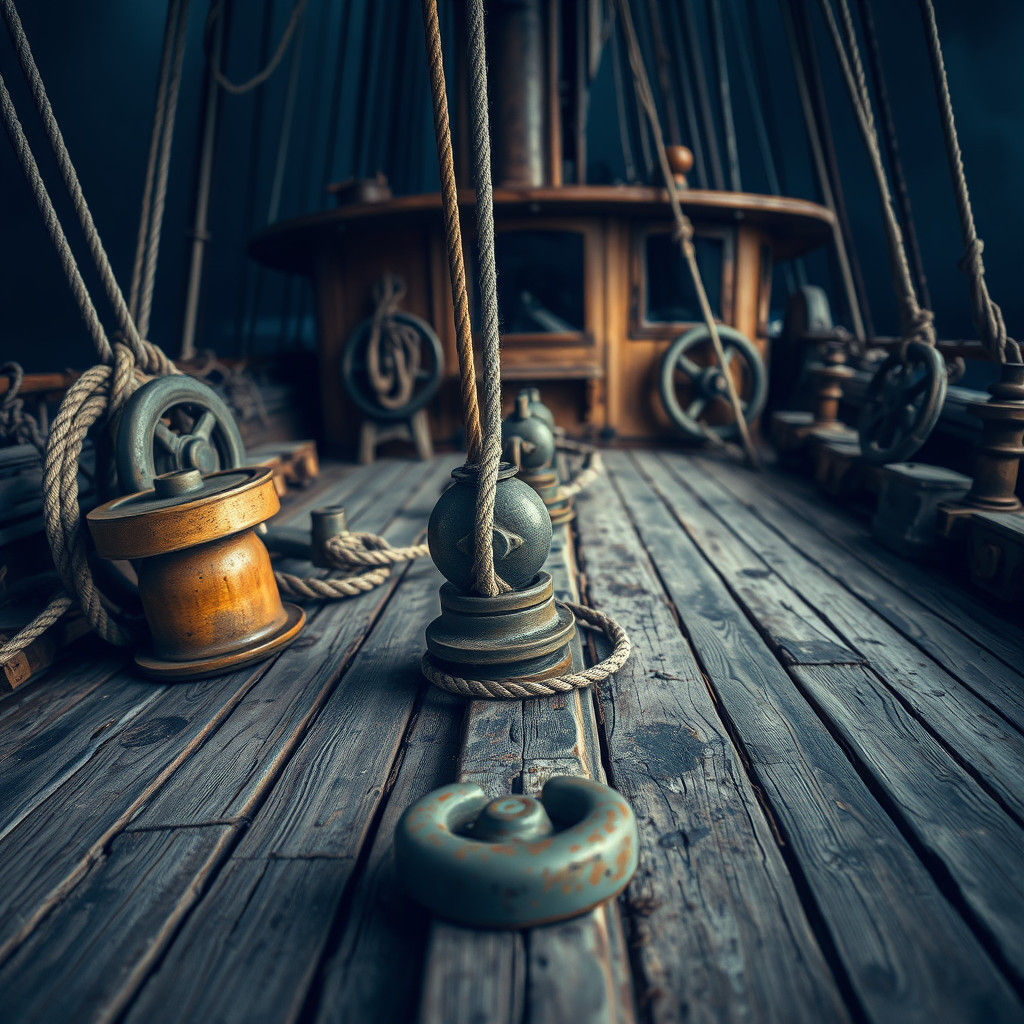 Hyperrealistic Boat Deck with Rusted Metal and Ropes