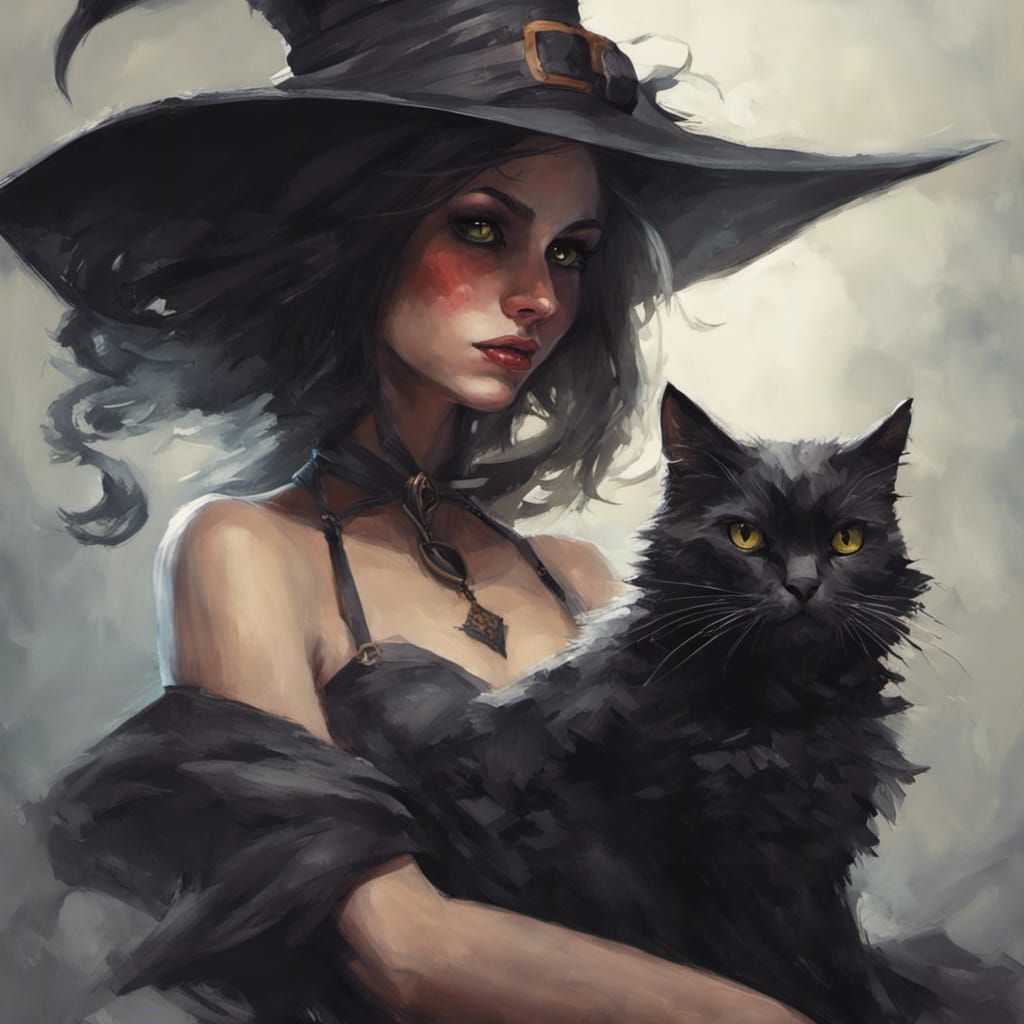 Sinister Witch Girl with Cat