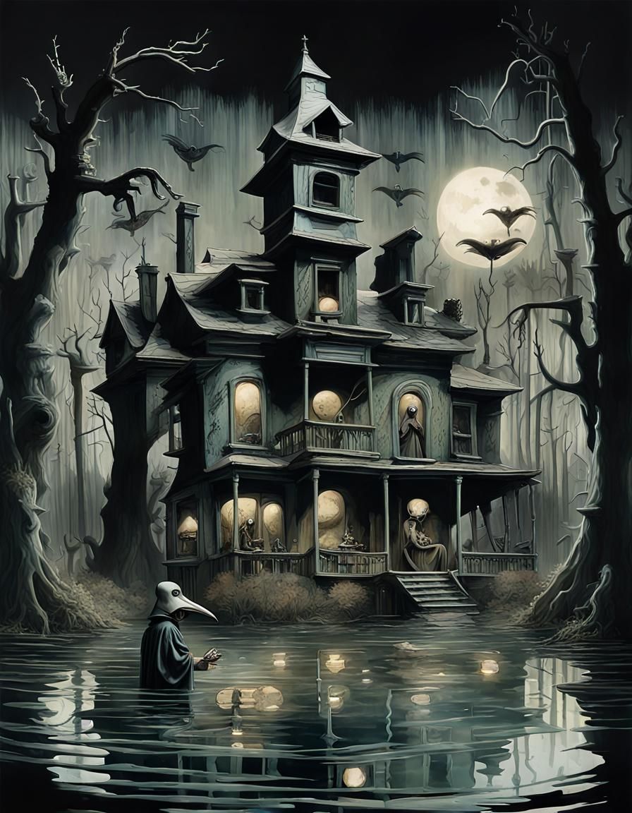 Surreal Plague Doctor in Post-Apocalyptic Swamp