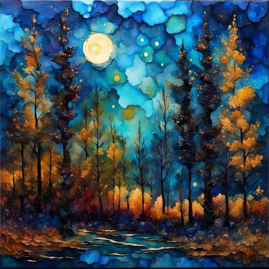Alcohol Ink Forest: Neo-Impressionist Expressionist Painting