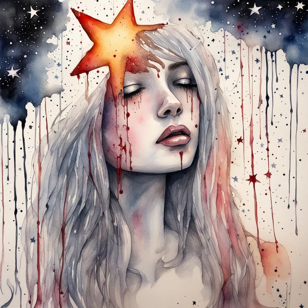 Poetic Watercolor Splash Art: Stars and Scars