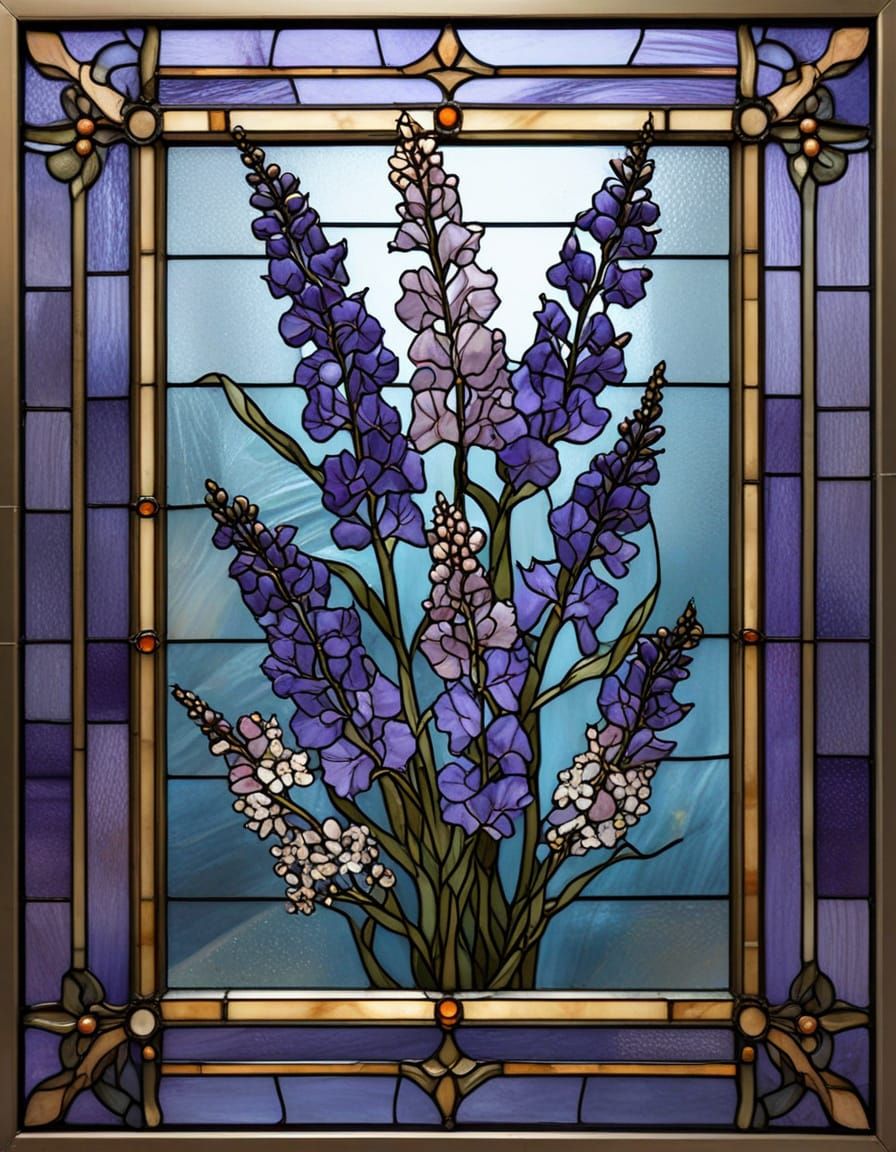 Stained Glass Flowers in Opulent Gold Frame