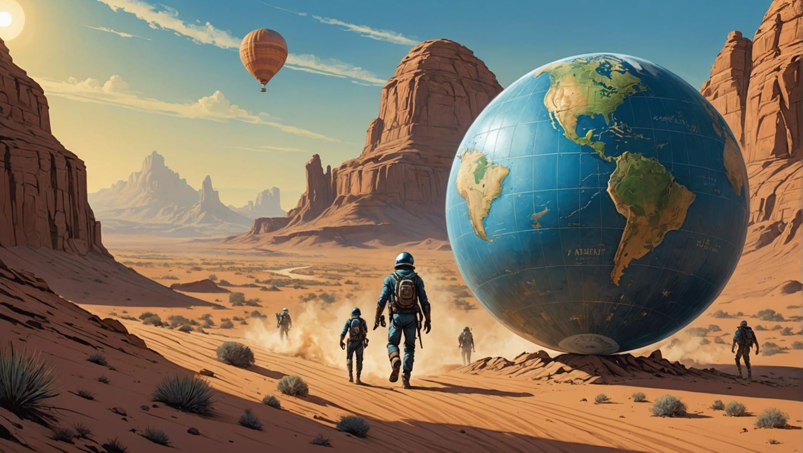 Beetle Rolls Earth in Desert: Comic Book Art