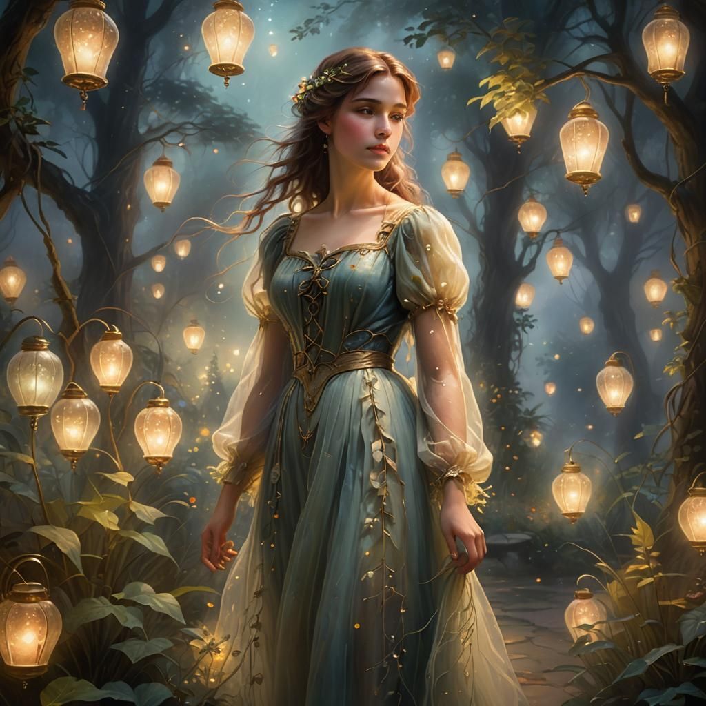 Moonlit Garden Portrait in Ethereal Fantasy Style