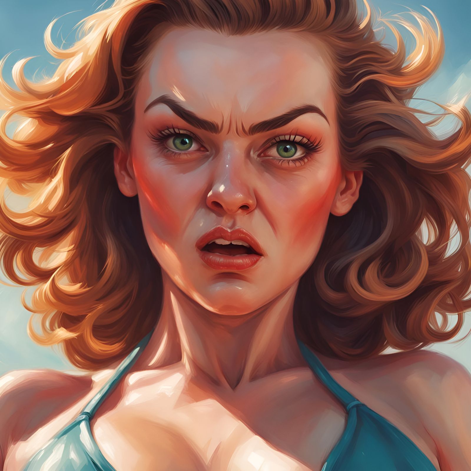 Angry Beauty in Bikini: Pin-Up Style Portrait
