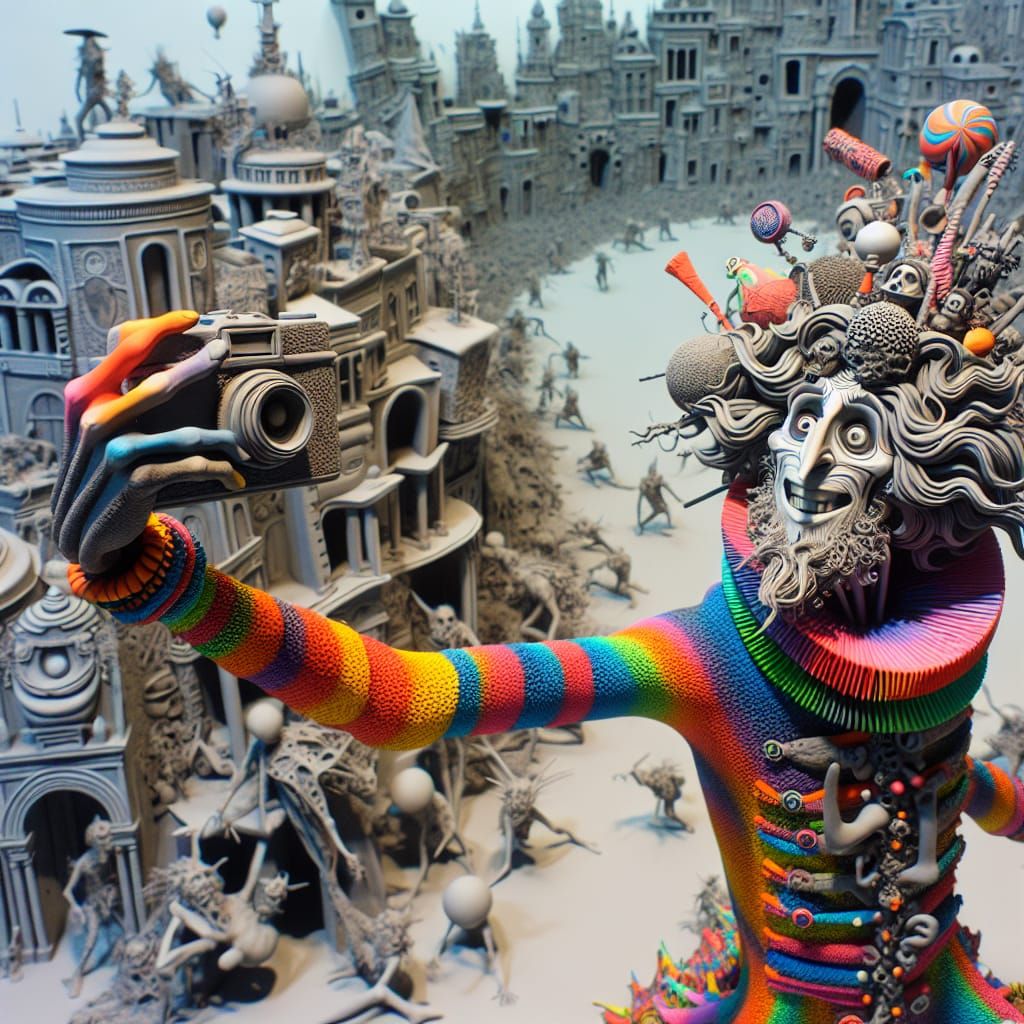 Fantastical Character's Selfie in Surreal City