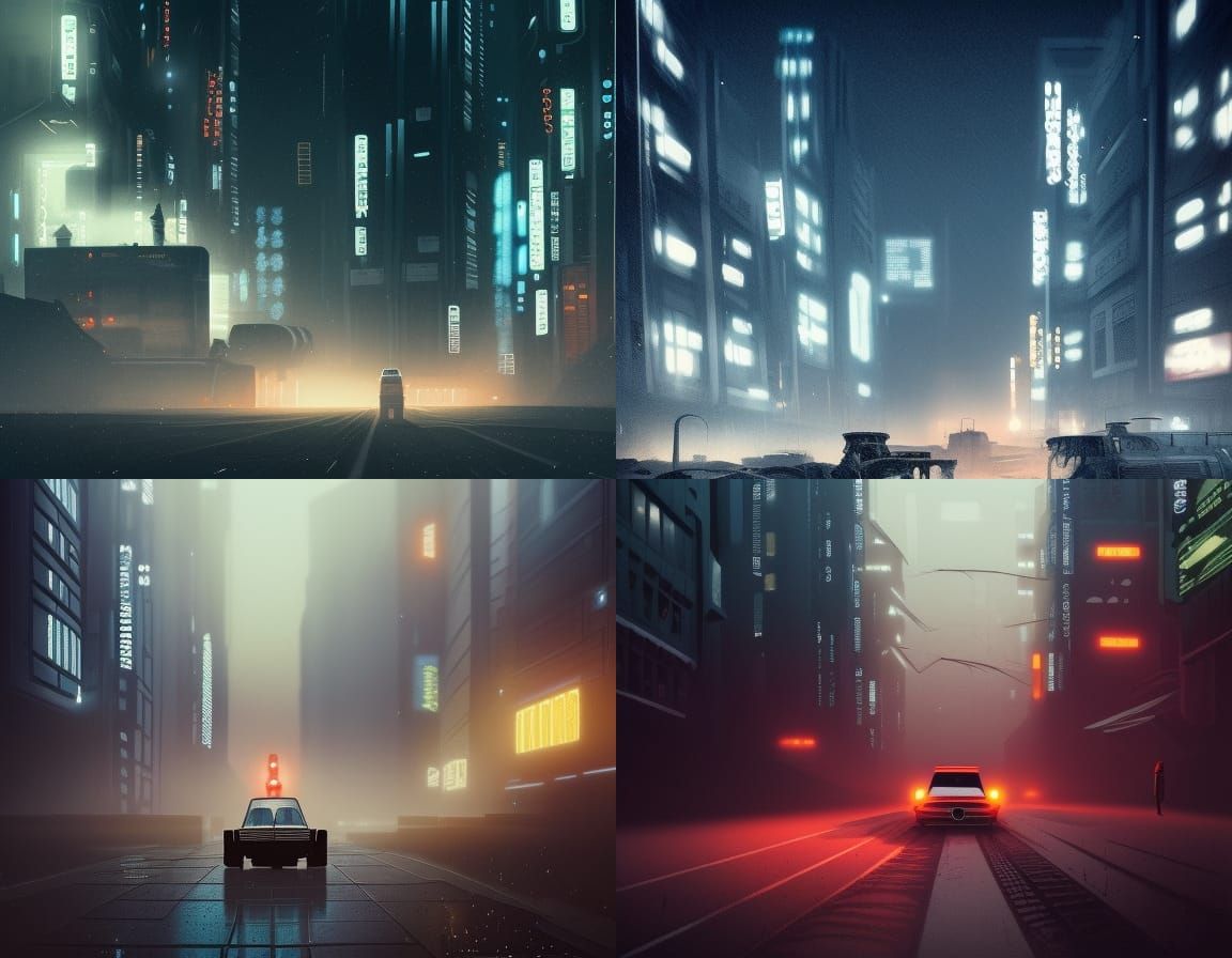 Sci-Fi Urban Nightscape with Volkswagen Golf