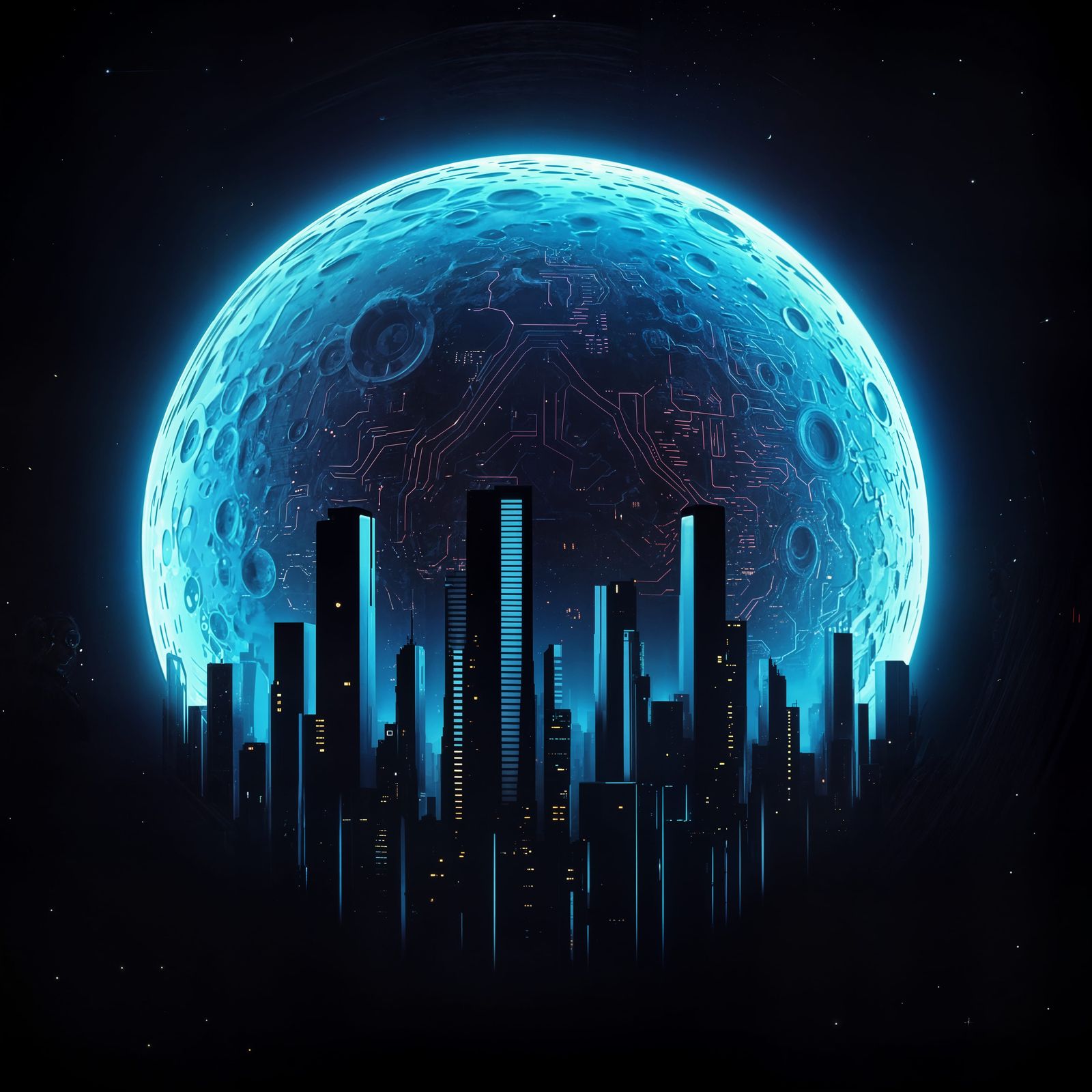 Cyberpunk Moonlit Cityscape