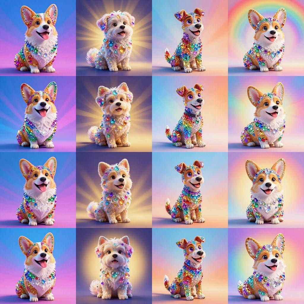 Rainbow Gemstone Dog in Pixar Style