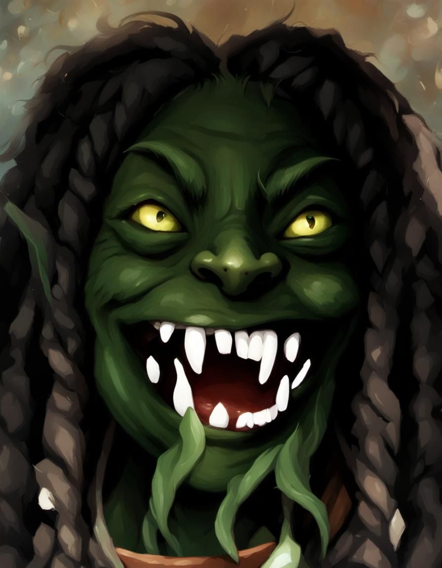 Smiling Female Goblin with Dreadlocks Portrait