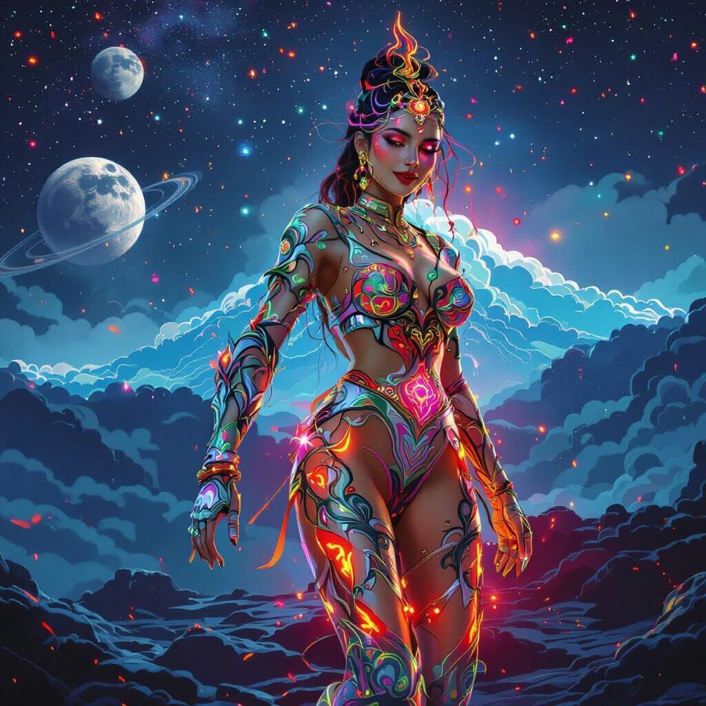 Neon Demoness Dance with Flowing Garments