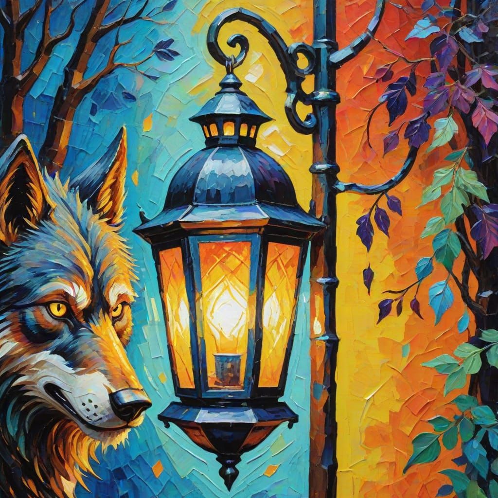 Lantern and Werewolf in Expressionist Style