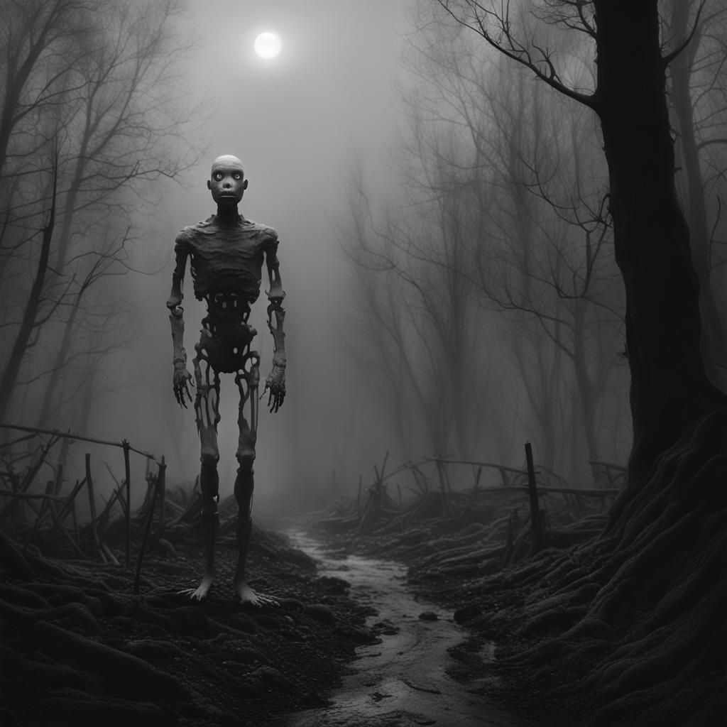 Creepy Skinwalker Figure in Mist: Uncanny Valley Horror
