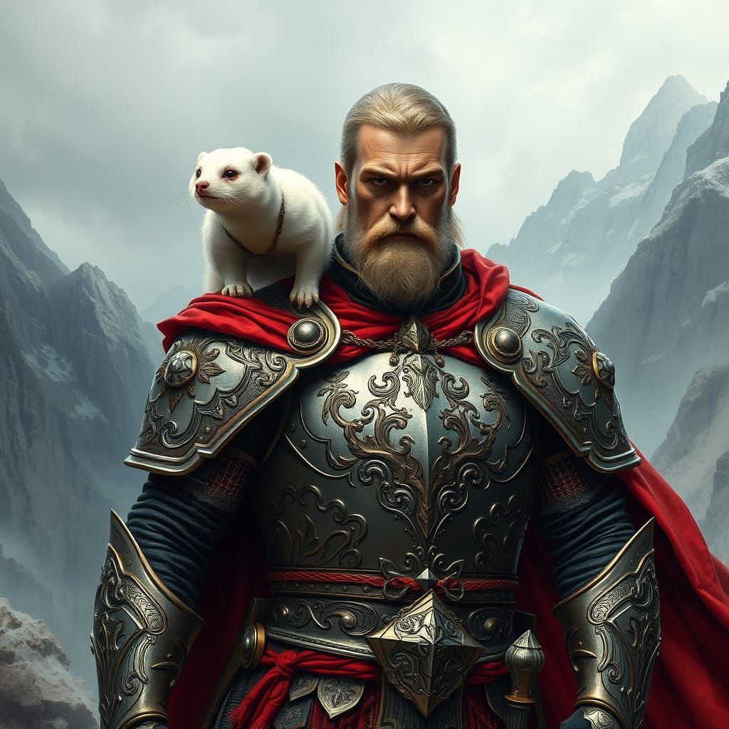 Regal Warrior with Stoat in Fantasy Armor