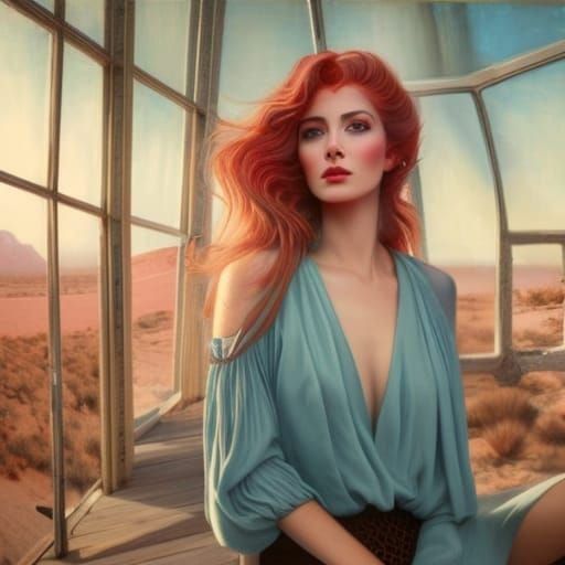 Hazel-Haired Girl in Glass House: 19th Century Portrait