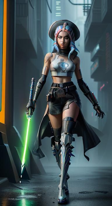 Ahsoka in Battle Stance: Pixar-Style 3D Digital Art