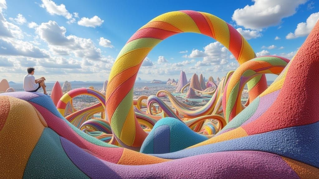 Surreal Geometric Landscape with Escher-Inspired Megastructu...