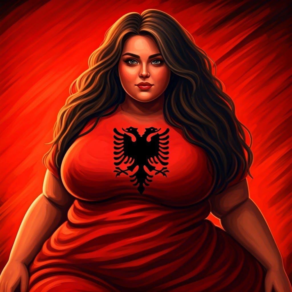 Full-Figured Beauty in Vibrant Albanian Landscape