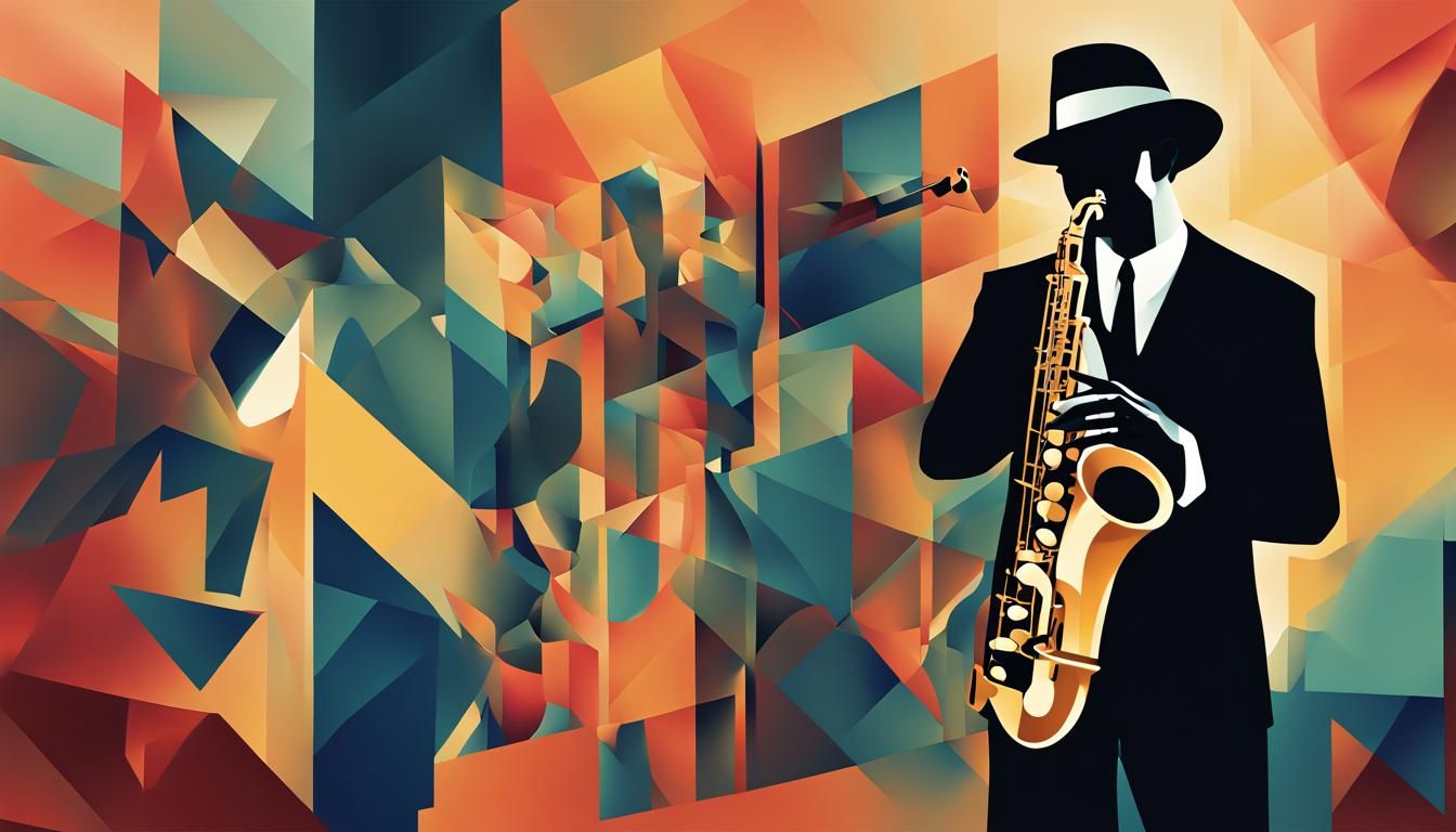 Saxophonist Silhouette in Cubist Art Deco Style