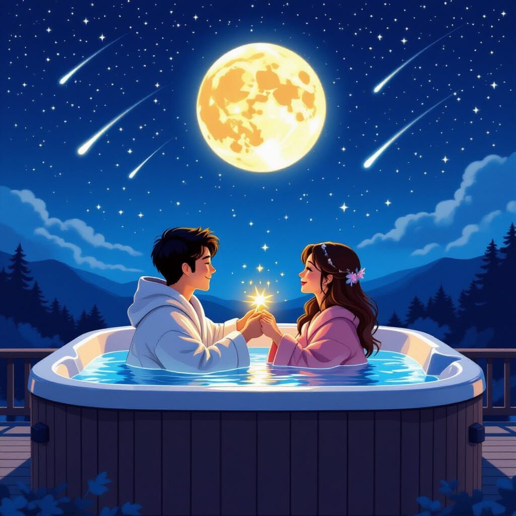 Romantic Couple's Wish Under Starry Night Sky