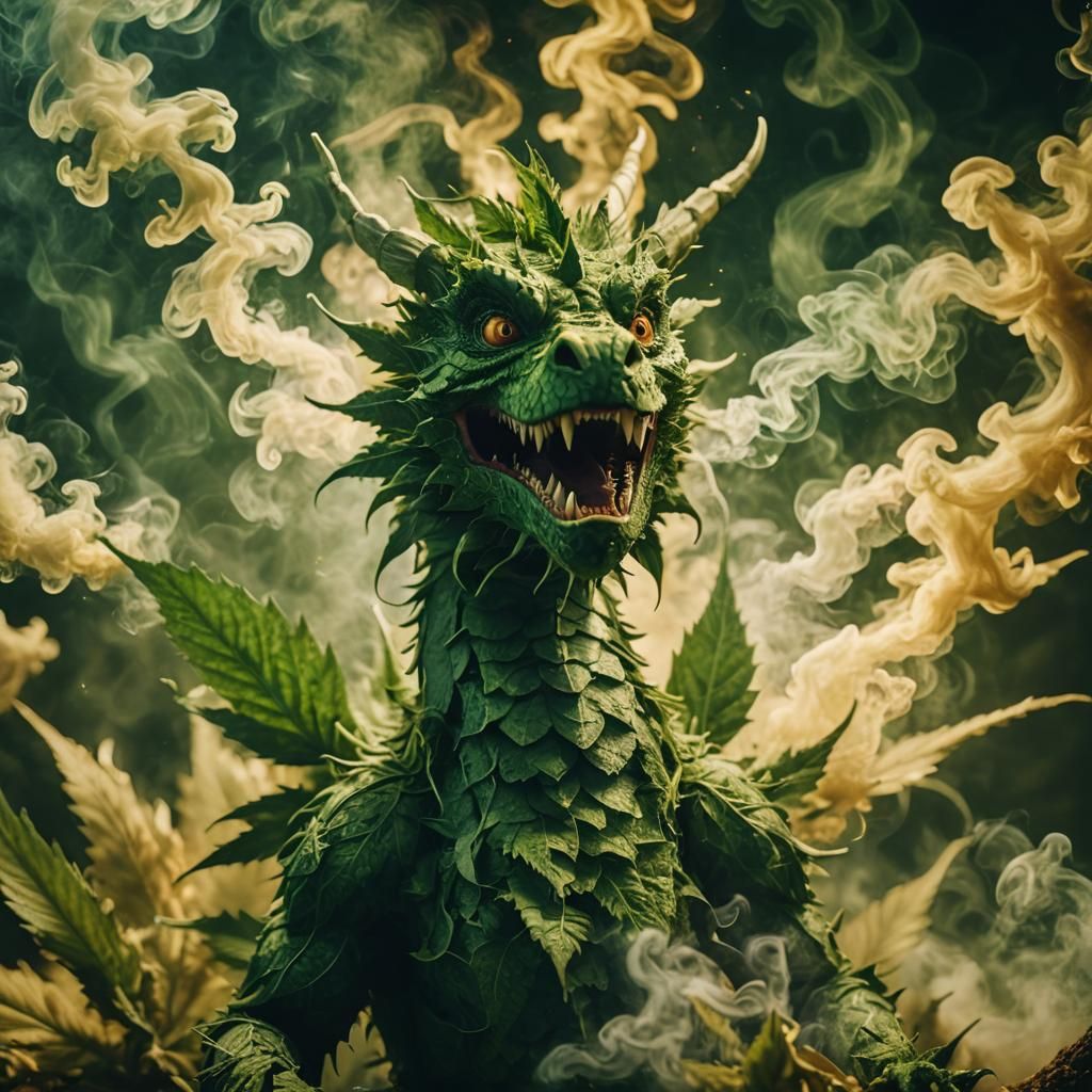 Emerald Cannabis Dragon in Cinematic Style