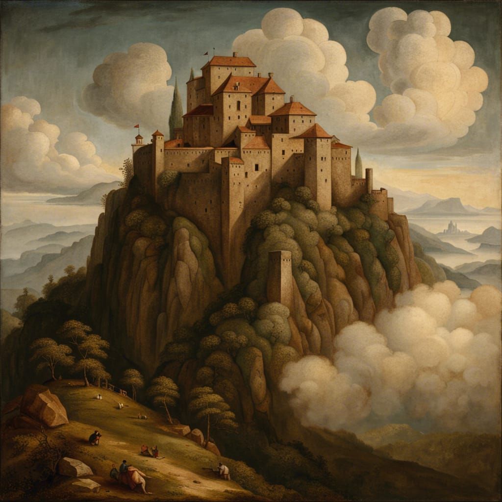 Mountaintop Castle Above Clouds, Masterpiece by Giorgione