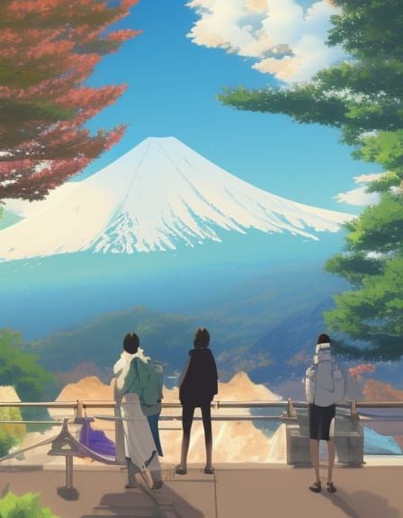 Mount Fuji Anime Scene in Shinkai Style
