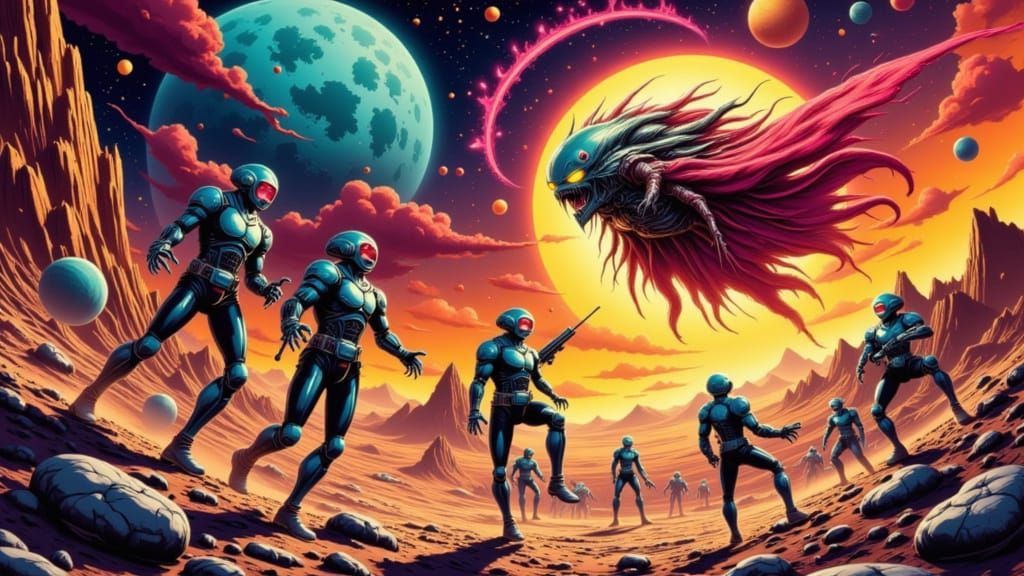 Alien Invasion Comic Art with Dynamic Lighting