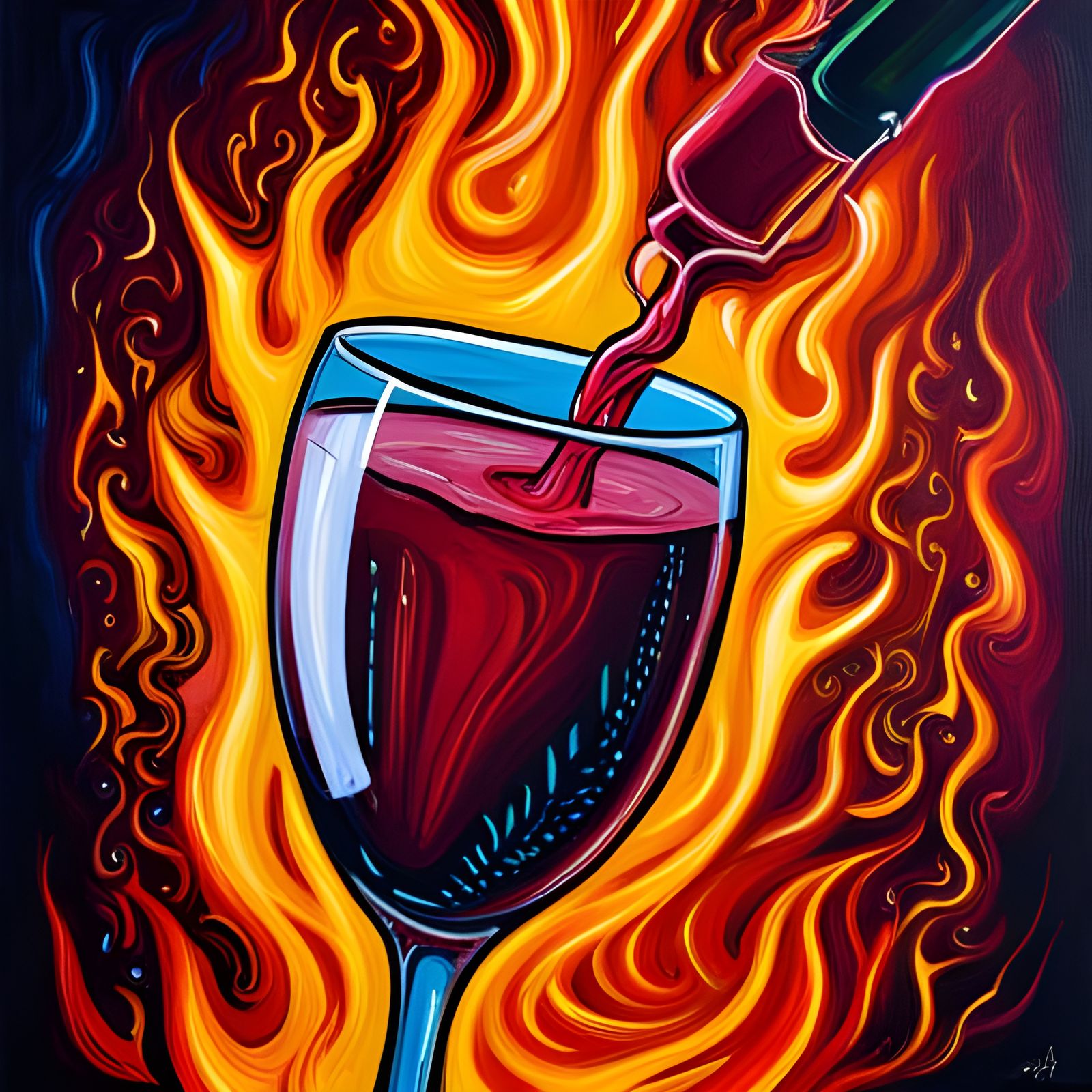 Wine Glass in Front of Raging Fire, Abstract Art