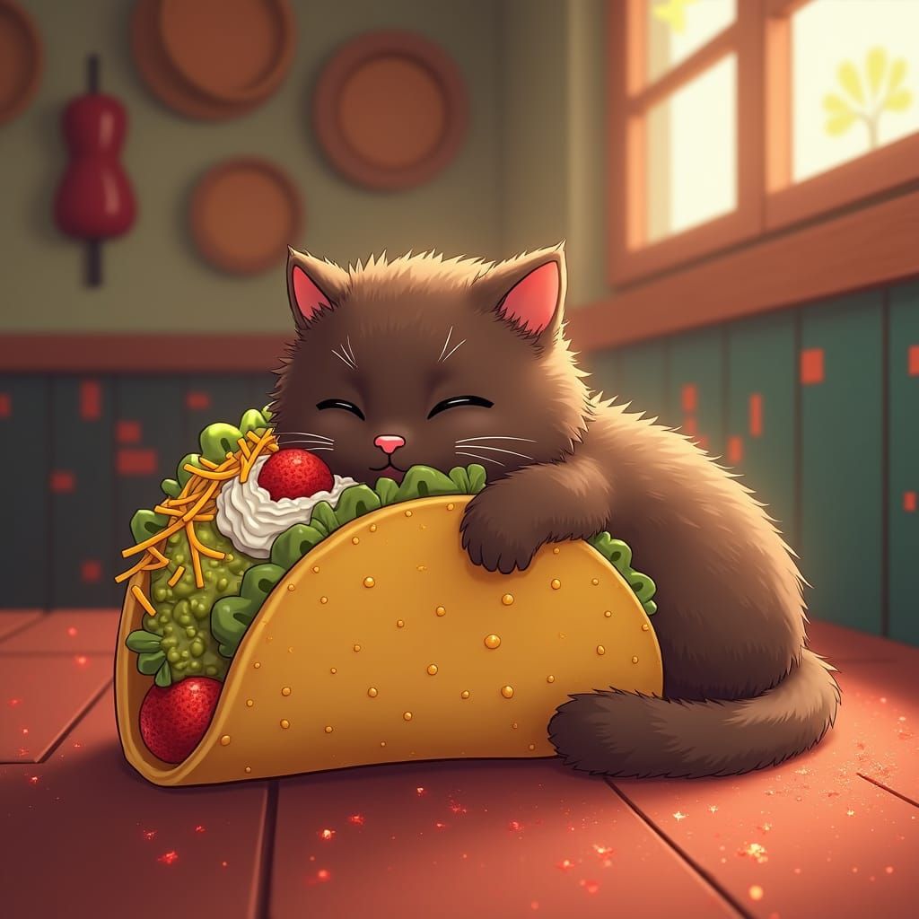 Anime Taco Cat in a Mexican Restaurant