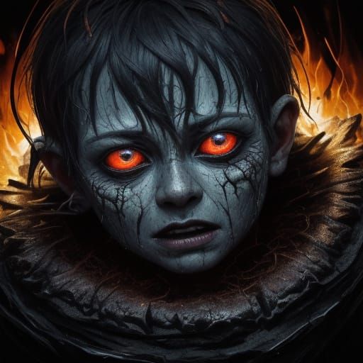 Eerie Screaming Child Portrait in Expressionist Horror Style