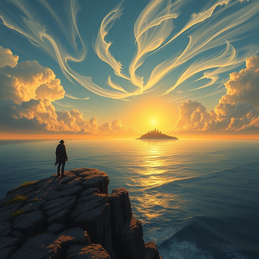 Surreal Seaside Odyssey in a Cyberpunk Aesthetic