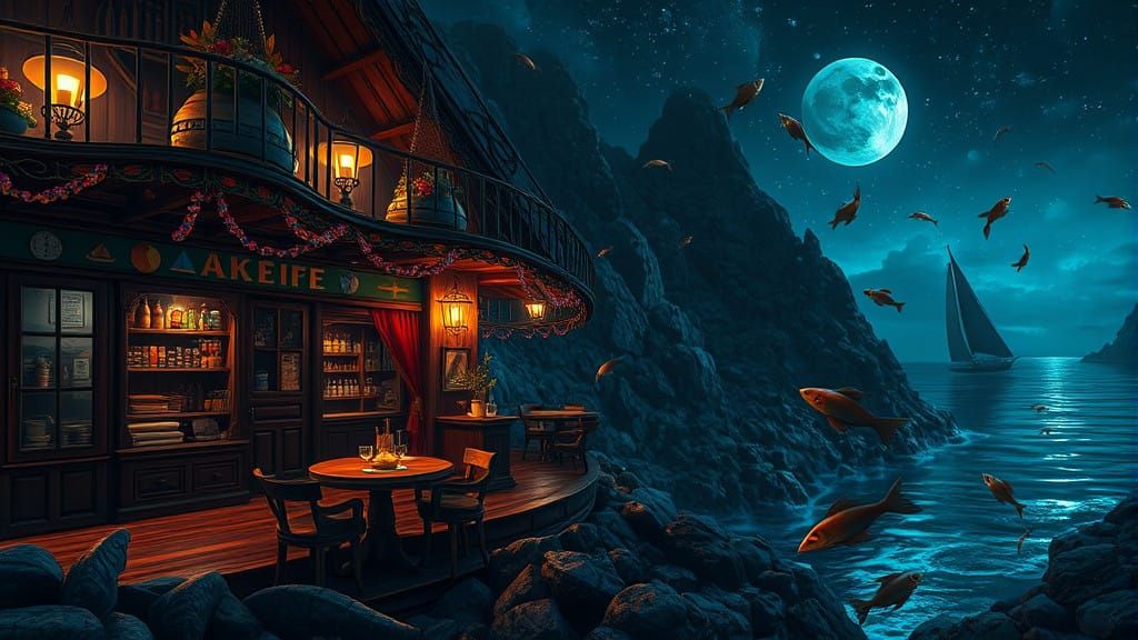 Surreal Underwater Scene at Night