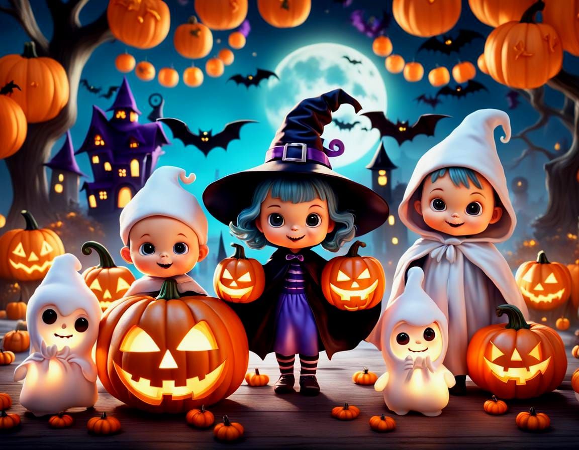 Halloween Family Apparitions in 3D Render