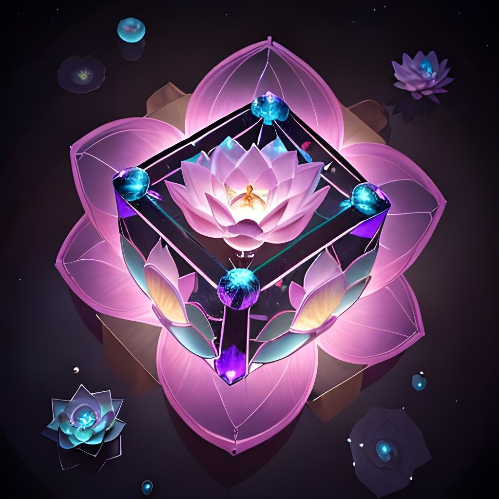Cosmic Lotus Flower Holding Crystal Cube
