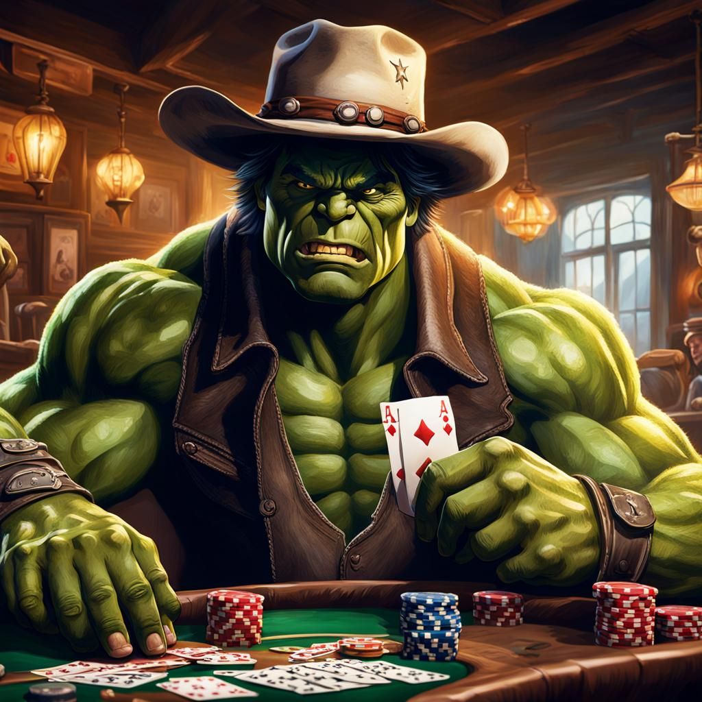 Hulk Plays Poker in Wild West Saloon