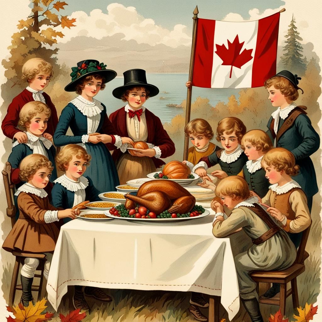 Vintage Canadian Thanksgiving Greeting Card Illustration