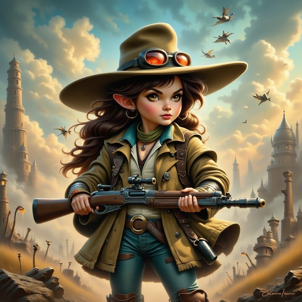 Wasteland Wanderer with Laser Rifle in Disney Style