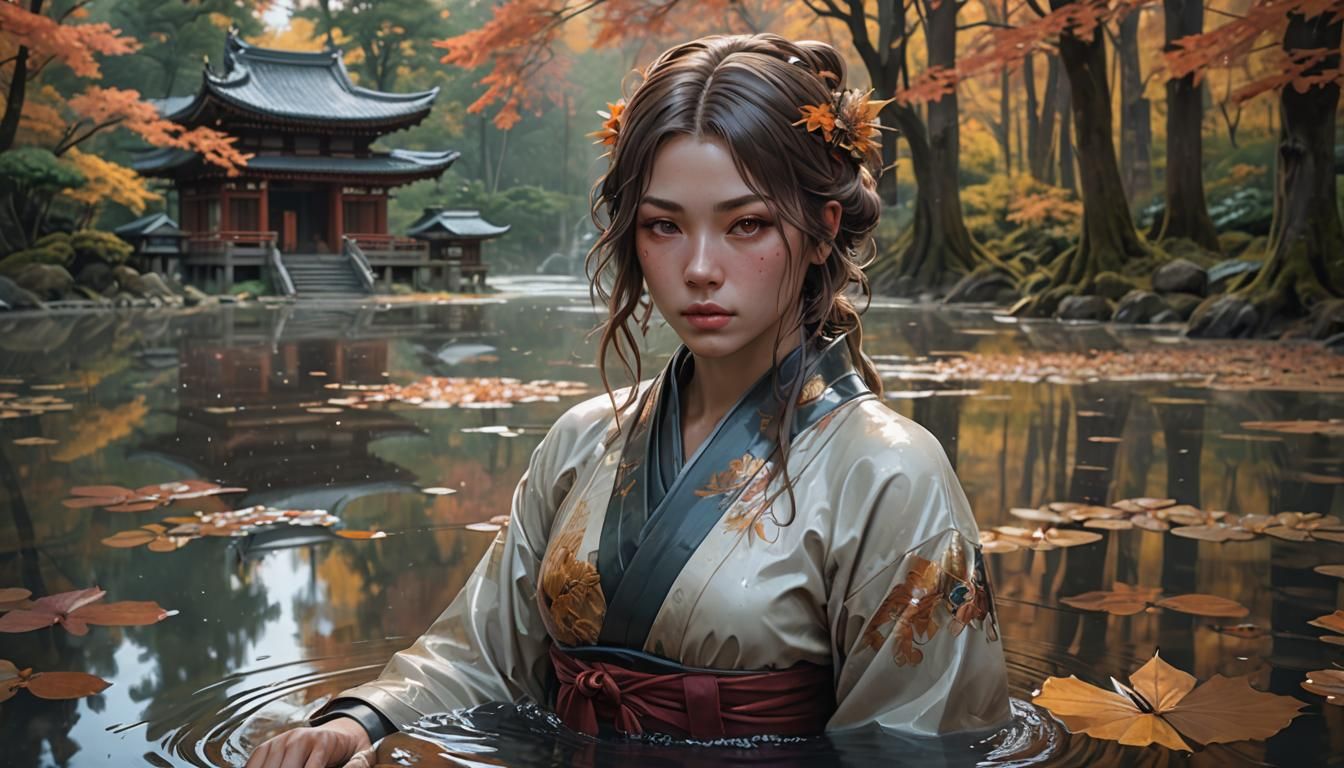 Woman in Autumn Landscape, Hyperdetailed Portrait