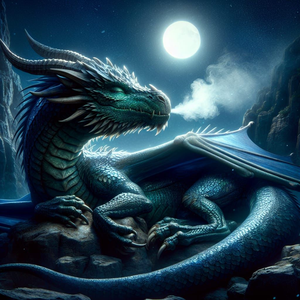 Majestic Dragon Sleeping Peacefully in Moonlight
