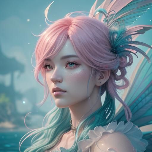 Mermaid with Peacock Tail in 3D Anime Art