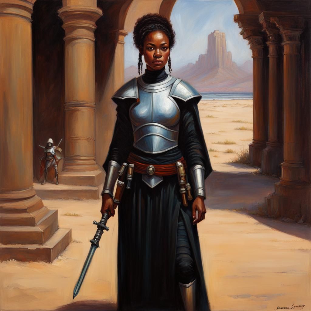 Armored Black Female Jedi: An Oil Painting