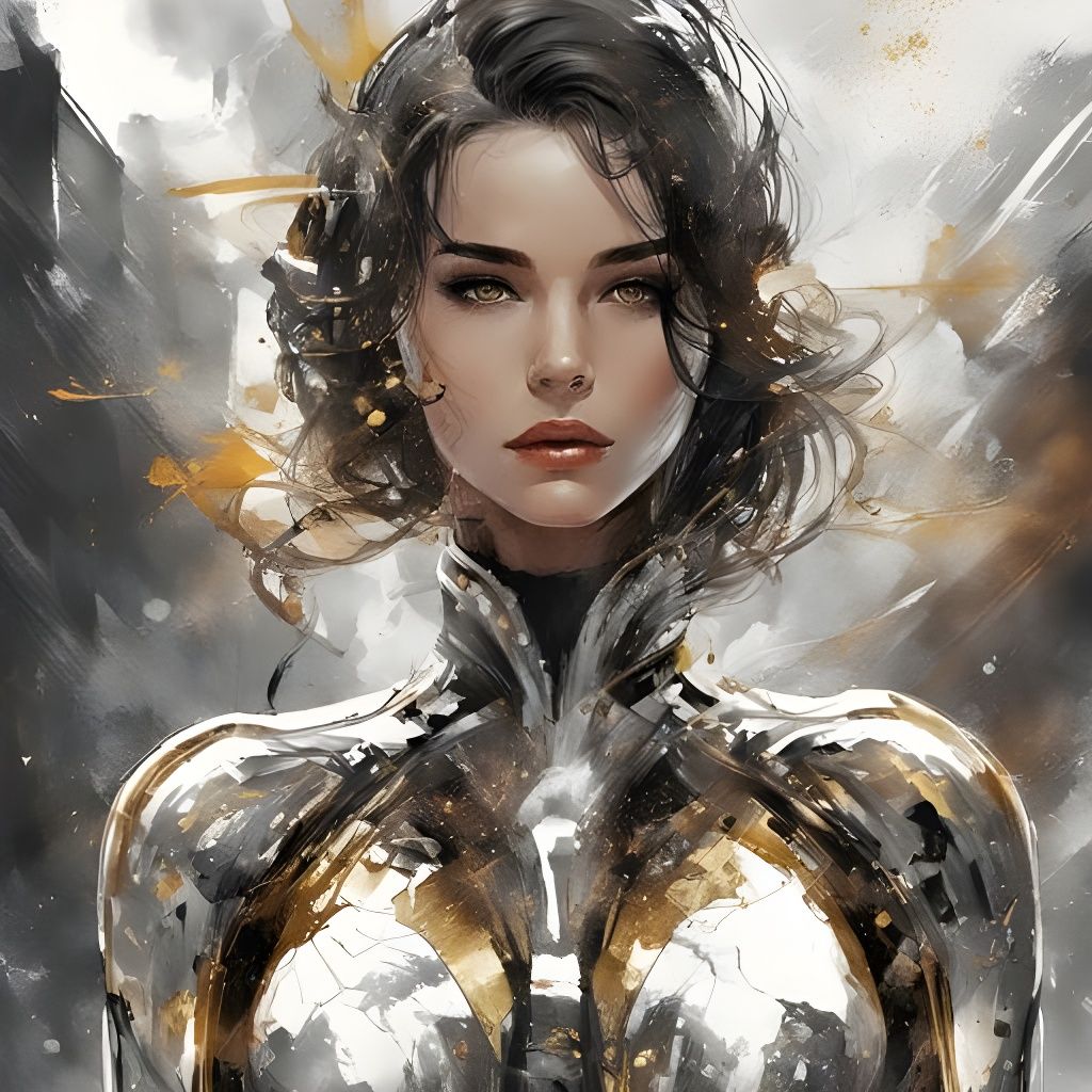 Futuristic Spanish Girl Portrait with Watercolor Effects