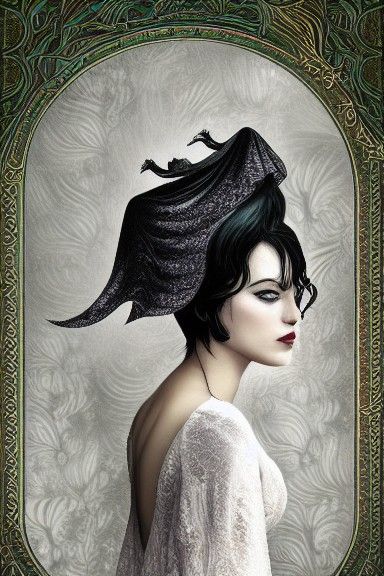 Elegant Witchy Woman Portrait in Hyper-Detailed Digital Art