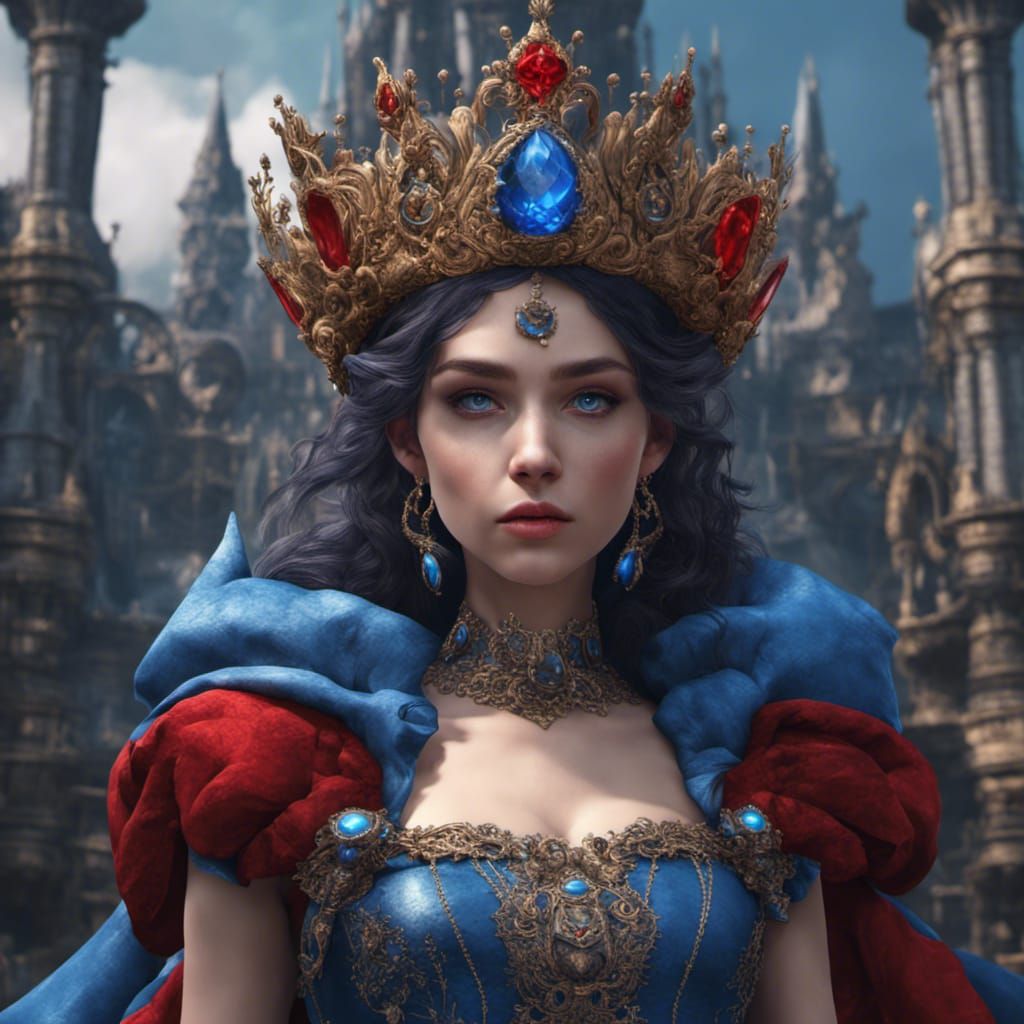 Four-Eyed Character in Blue Dress with Red Crown