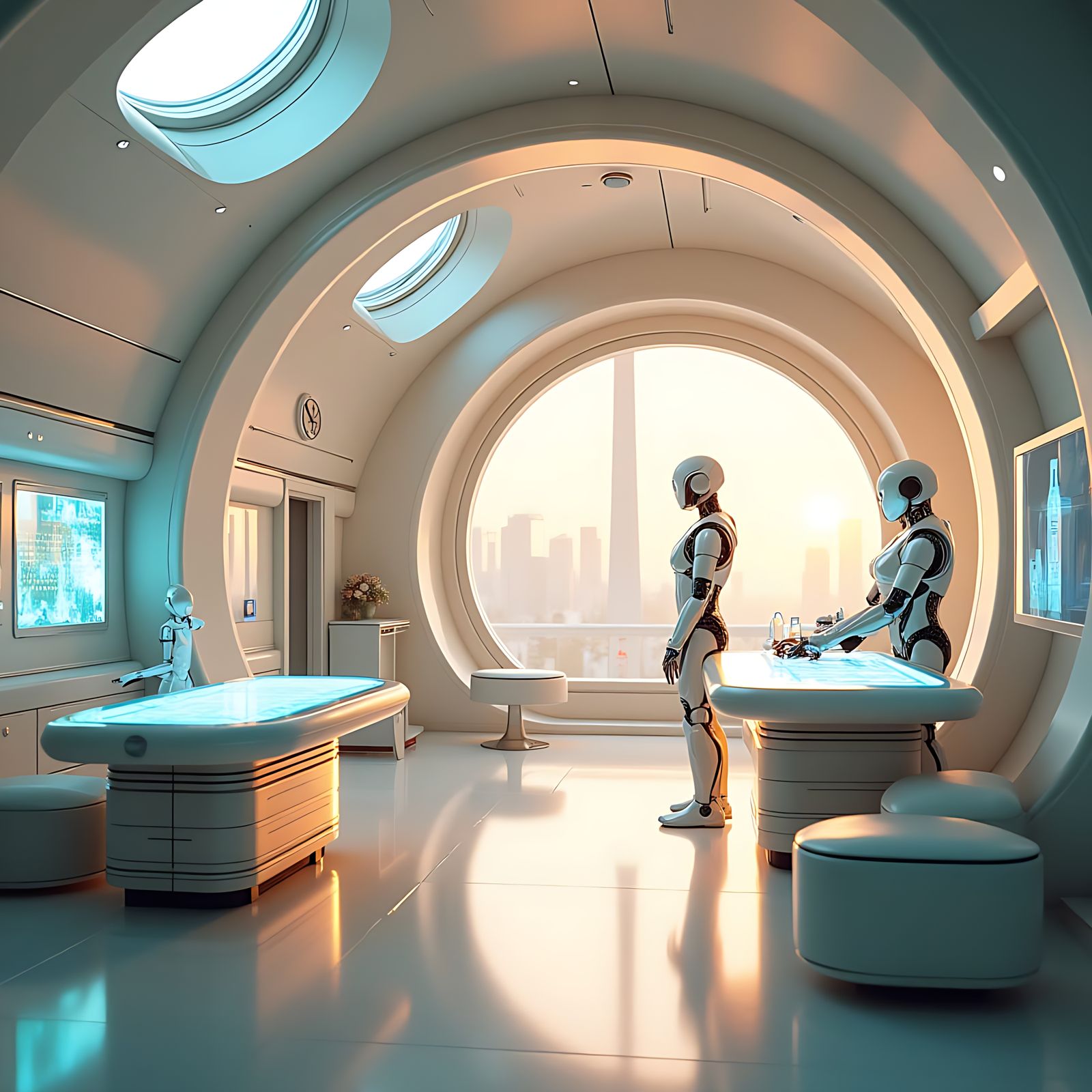 Futuristic Clinic with Holographic Equipment and Robots